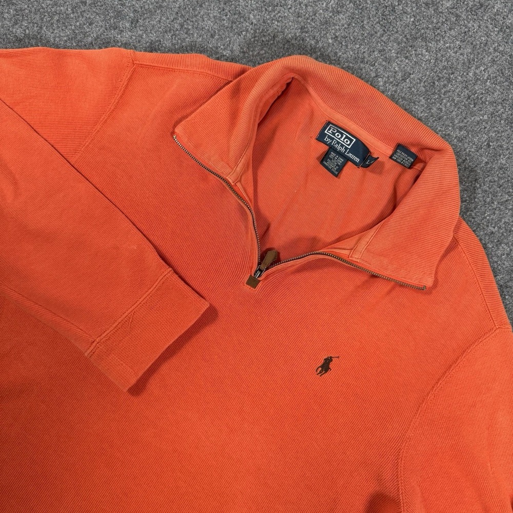 Vintage Polo Ralph Lauren Sweater Orange Mens L Long Sleeve 1/4 Zip Pullover